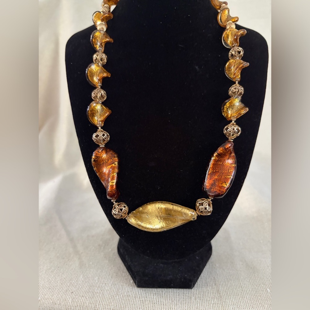 Maurno Gold and Amber Glass Statement Necklace